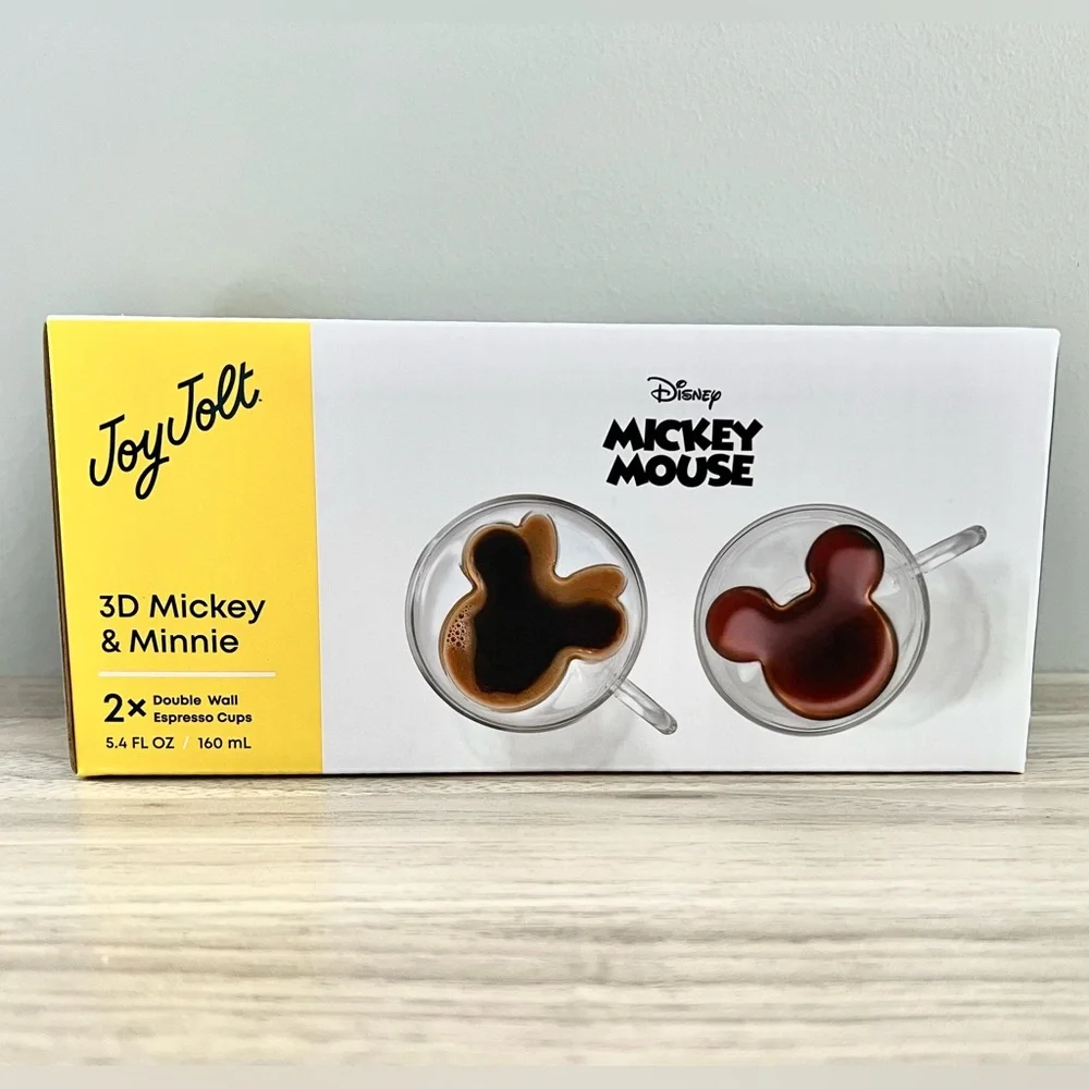 JoyJolt Disney 3D Mickey and Minnie Double Wall Espresso Cups - Set of 2